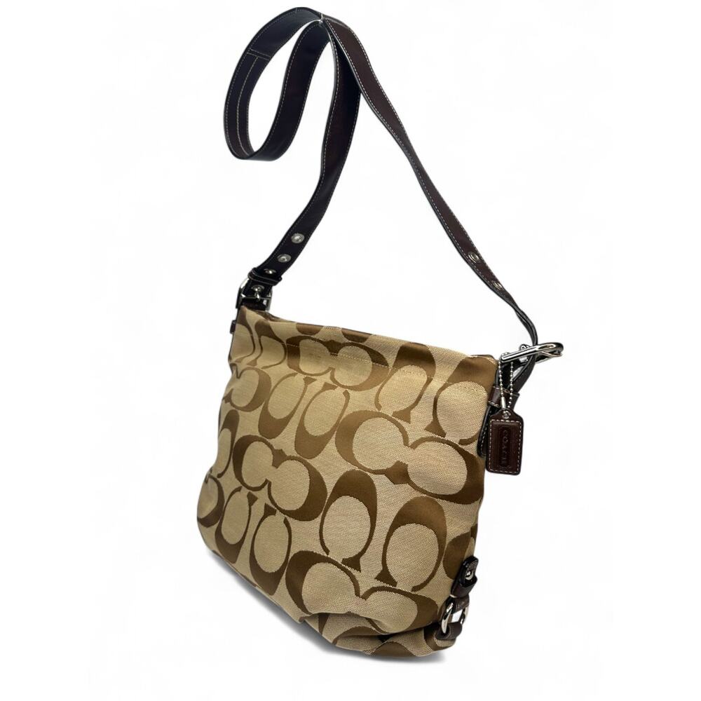 Vintage Coach Signature Khaki Brown Jacquard Duffle Hobo Shoulder Bag F15067 - Picture 7 of 11